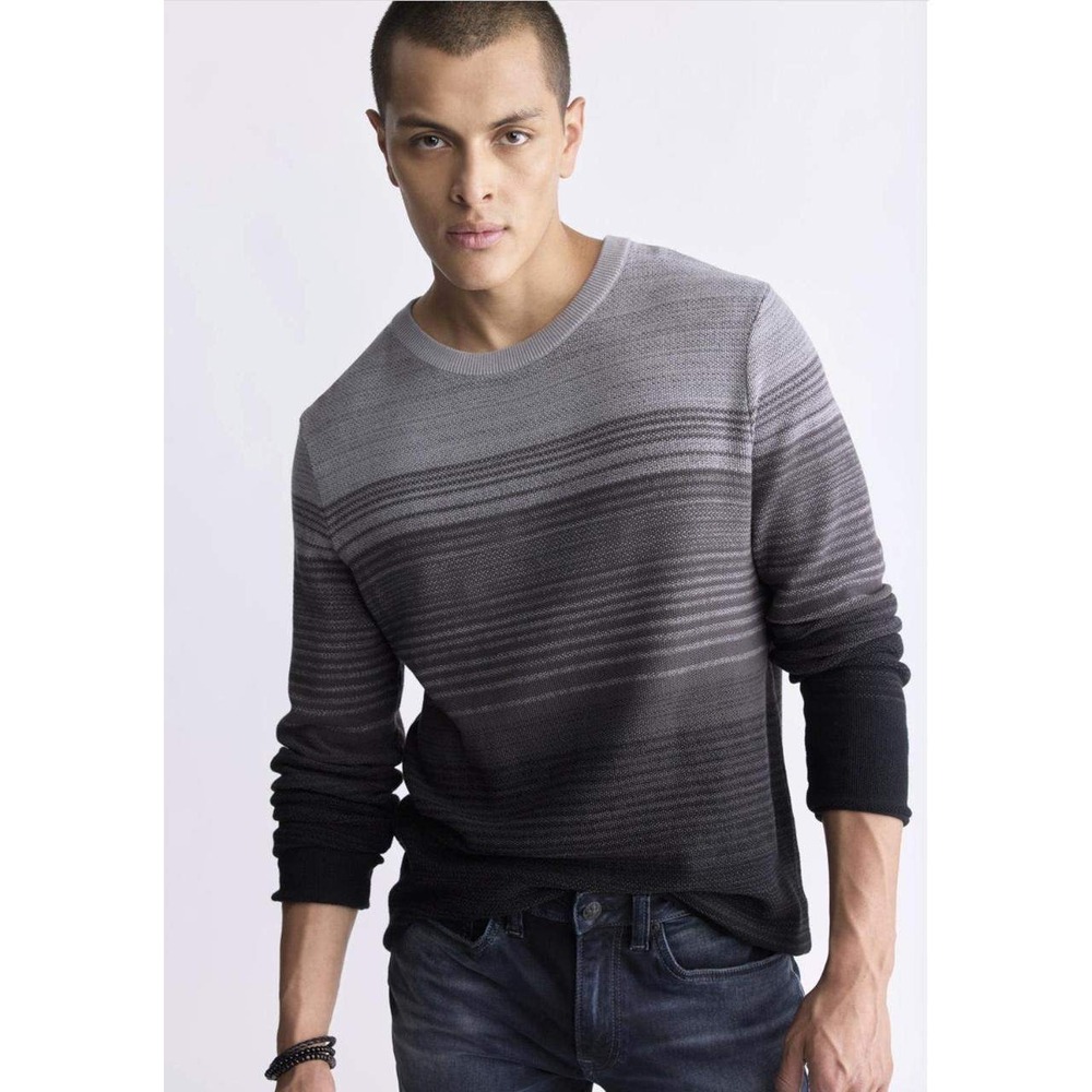 Buffalo David Bitton Waldy Mens XL Charcoal Carbon Ombre Crewneck Cotton Sweater